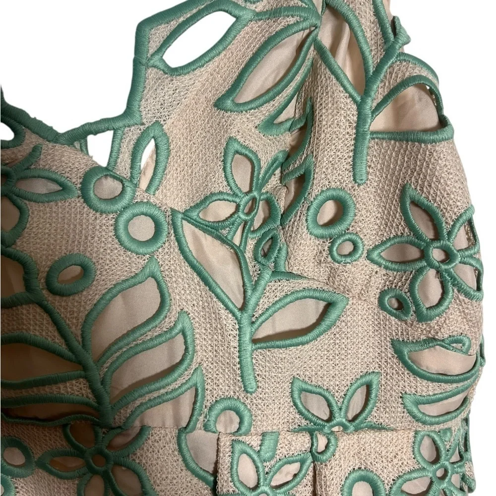 Topshop Green and Cream Lace Midi Dress - Size 12 - Picture 4 of 9